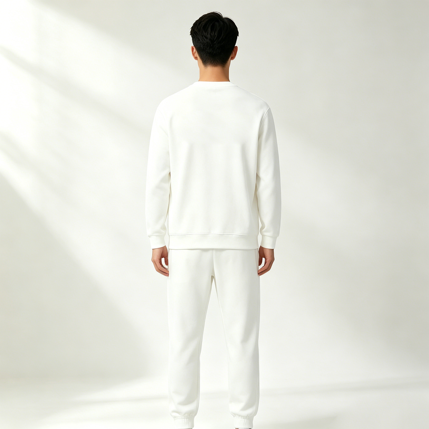 Showcity Classic White Men’s 2-Piece Sweatsuit Crew Neck Graphic Sweatshirt Elastic Cuff Joggers Street Casual Tracksuit