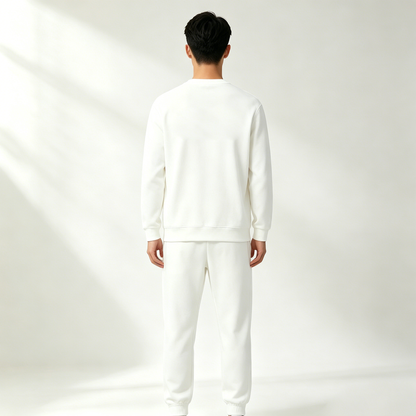 Showcity Classic White Men’s 2-Piece Sweatsuit Crew Neck Graphic Sweatshirt Elastic Cuff Joggers Street Casual Tracksuit