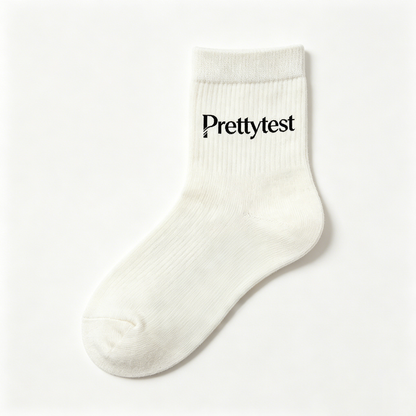 Prettytest Women’s Classic White Crew Socks, Soft Cotton Ribbed Mid Calf Athletic Casual Socks, 5 Pairs Multipack