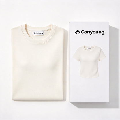 Conyoung Womens Crew Neck Short Sleeve T-Shirt, Slim Fit Cropped Basic Tee, Soft Stretchy Casual T-Shirts for Women Daily Wear