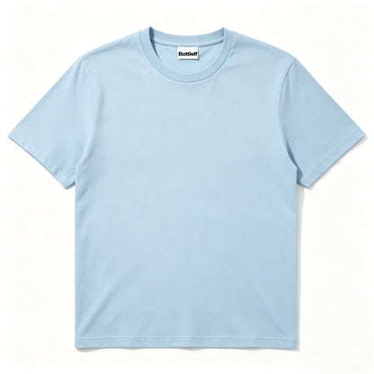 Bottlelf Men's Short Sleeve Crew Neck T-Shirt, Solid Light Blue Basic Tee, Soft Breathable Cotton Casual T Shirt for Daily Wear Outdoor Activity
