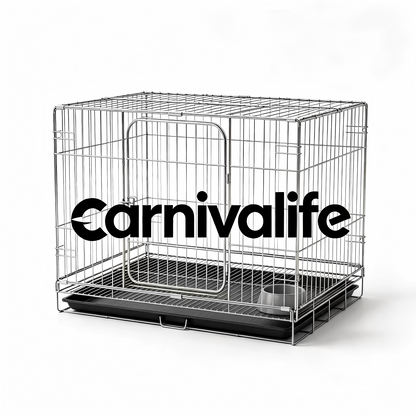 Carnivalife oldable Metal Dog Crate, Double-Door Pet Kennel with Removable Tray, Secure Lock & Heavy-Duty Wire Cage for Small/Medium Dogs, Indoor & Outdoor Use
