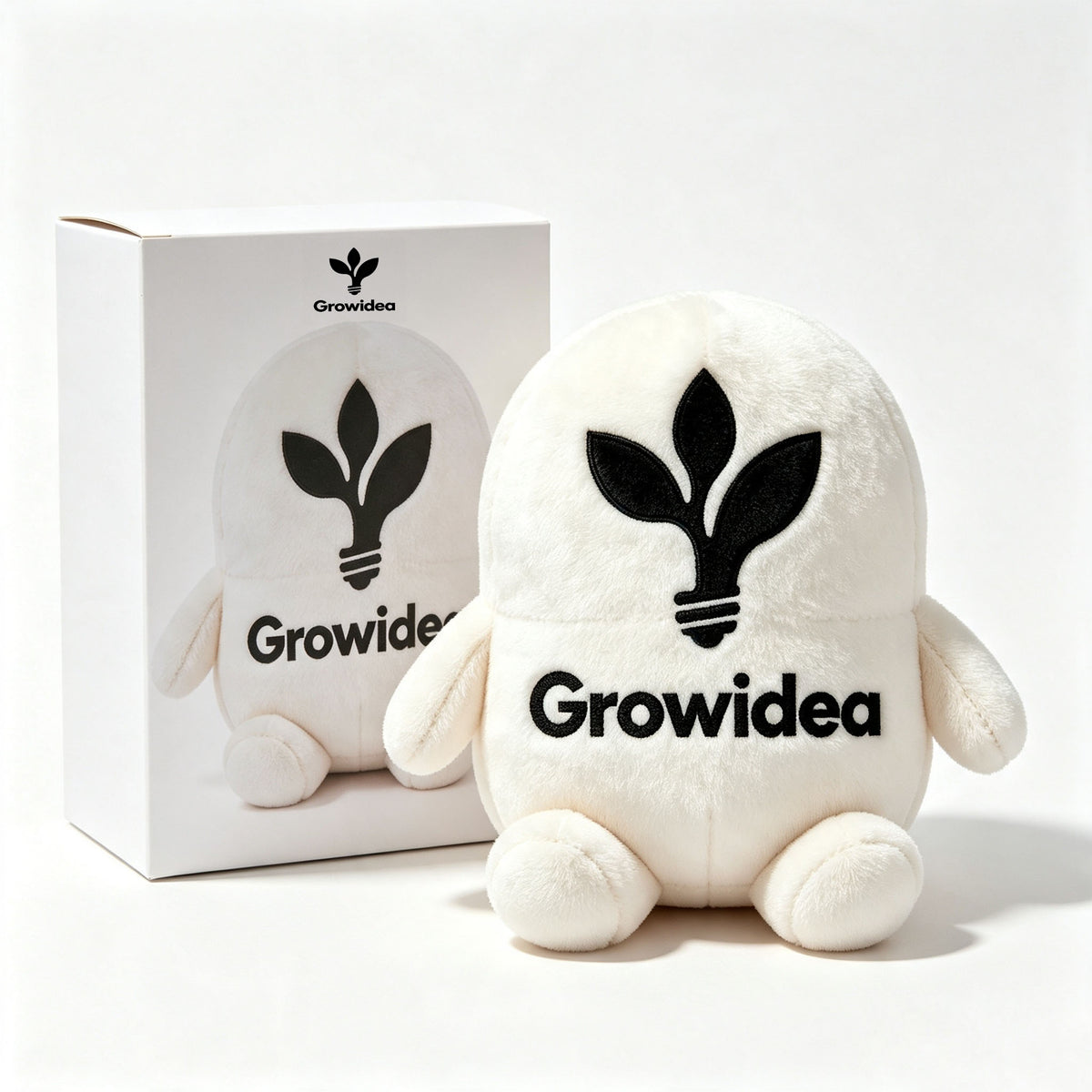 Growidea Round‑Shaped White Plush Stuffed Toy, Cute Squishy Sitting Character Plush Doll For Home Decor & Gift‑Giving