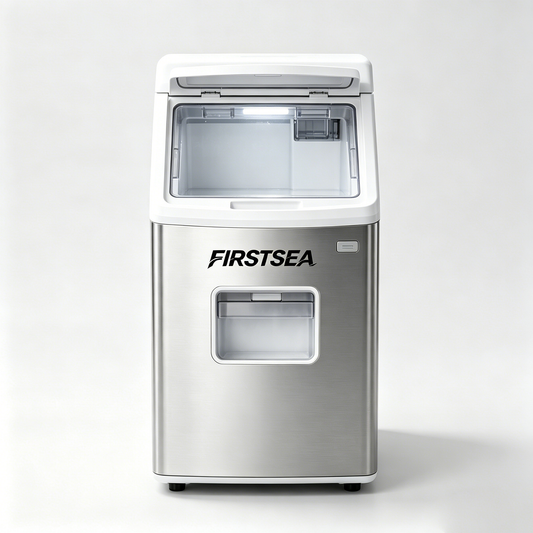 FIRSTSEA Portable Countertop Ice Maker Machine, Stainless Steel Self-Cleaning Ice Cube Maker, Fast Ice Making Compact Ice Machine for Home Kitchen Bar RV Camping