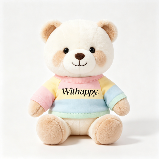 Withappy Cute Teddy Bear Plush Toy, Soft Stuffed Animal Bear with Colorful Striped Shirt, Gift Boxed Plush Doll for Kids & Adults
