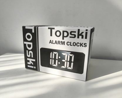 Topski Digital Alarm Clock, Large LED Mirror Display Bedside Clock with Adjustable Brightness, Snooze Function, Dual Power Supply Electronic Clock for Bedroom, Desk, Office, Kids Adults