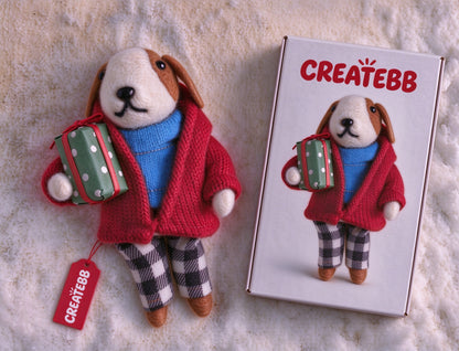 CREATEBB Handmade Felt Dog Plush Toy, Cute Hound Stuffed Animal, Compressible for Storage in Gift Box, Holiday Present