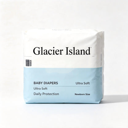 Glacier Island Newborn Baby Diapers, Ultra Soft Breathable Disposable Nappies, Leak-Proof Daily Protection Diapers for Infant, Hypoallergenic Skin Friendly Disposable Diaper Packs