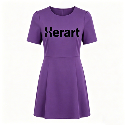 【Herart Logo Print Purple A-Line Dress】—— Bold Color & Flattering Silhouette