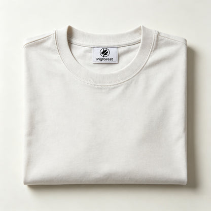 Pigforest Cream‑White Crew‑Neck Short Sleeve T‑Shirt, Soft Premium Cotton Casual Basic Tee