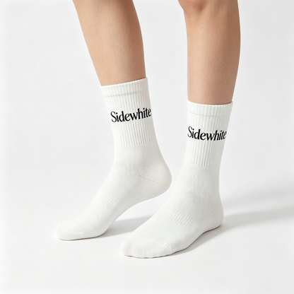 Sidewhite Classic White Ribbed Crew Socks, Breathable Cotton Athletic Mid-Calf Socks for Men & Women, 5 Pairs Multipack