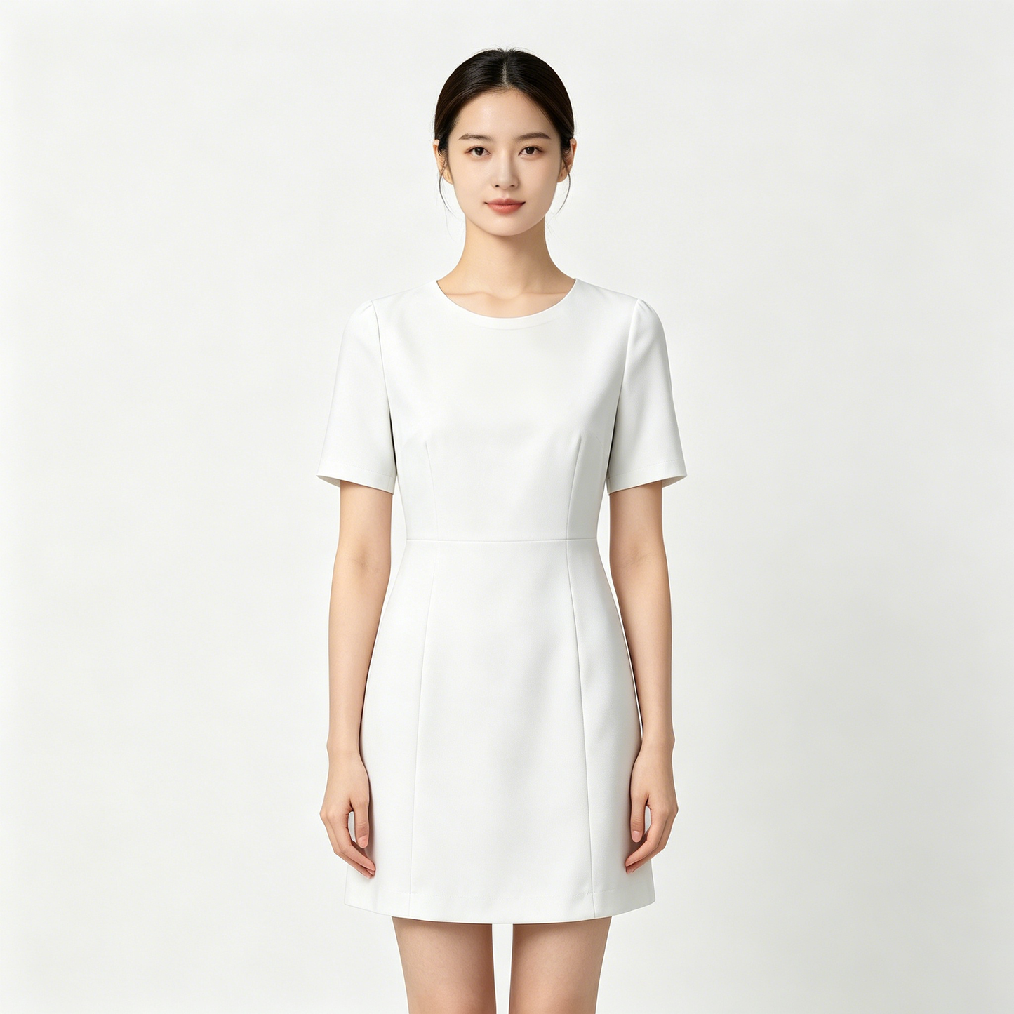Sagapretty Women’s Round Neck Short Sleeve Mini Dress, Solid White Tailored Sheath Dress, Elegant Slim Fit Office Casual Dress, Minimalist Short Dress for Business Interview Wedding Daily Occasion