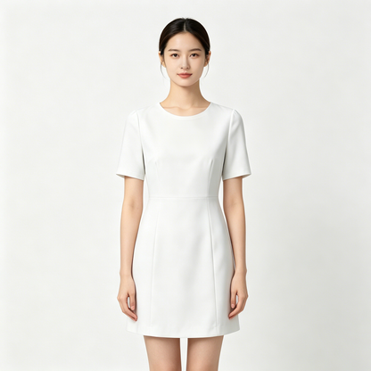 Sagapretty Women’s Round Neck Short Sleeve Mini Dress, Solid White Tailored Sheath Dress, Elegant Slim Fit Office Casual Dress, Minimalist Short Dress for Business Interview Wedding Daily Occasion