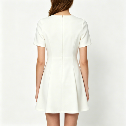Spclove Women's Round Neck Short Sleeve A-Line Mini Dress, Solid White Flared Swing Dress, Casual Summer Wedding Guest Short Dress