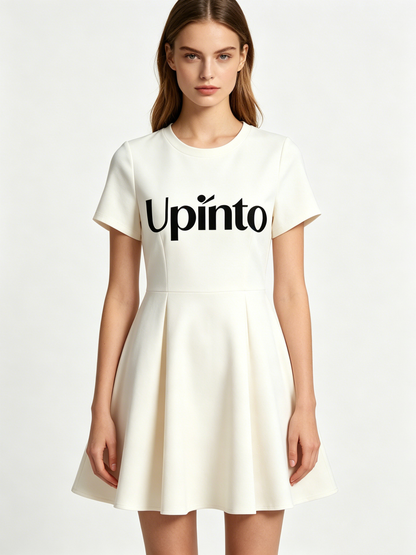 Upinto Women's Short Sleeve A-Line Mini Dress, Casual Crewneck Fit-and-Flare Dress, Solid White, Versatile for Work, Party & Daily Wear