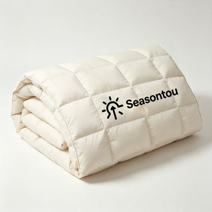 Seasontou Lightweight All Season Quilted Comforter, Soft Breathable Microfiber Bed Blanket, Square Grid Stitched Cooling Duvet Insert for Bedroom Guest Room Travel