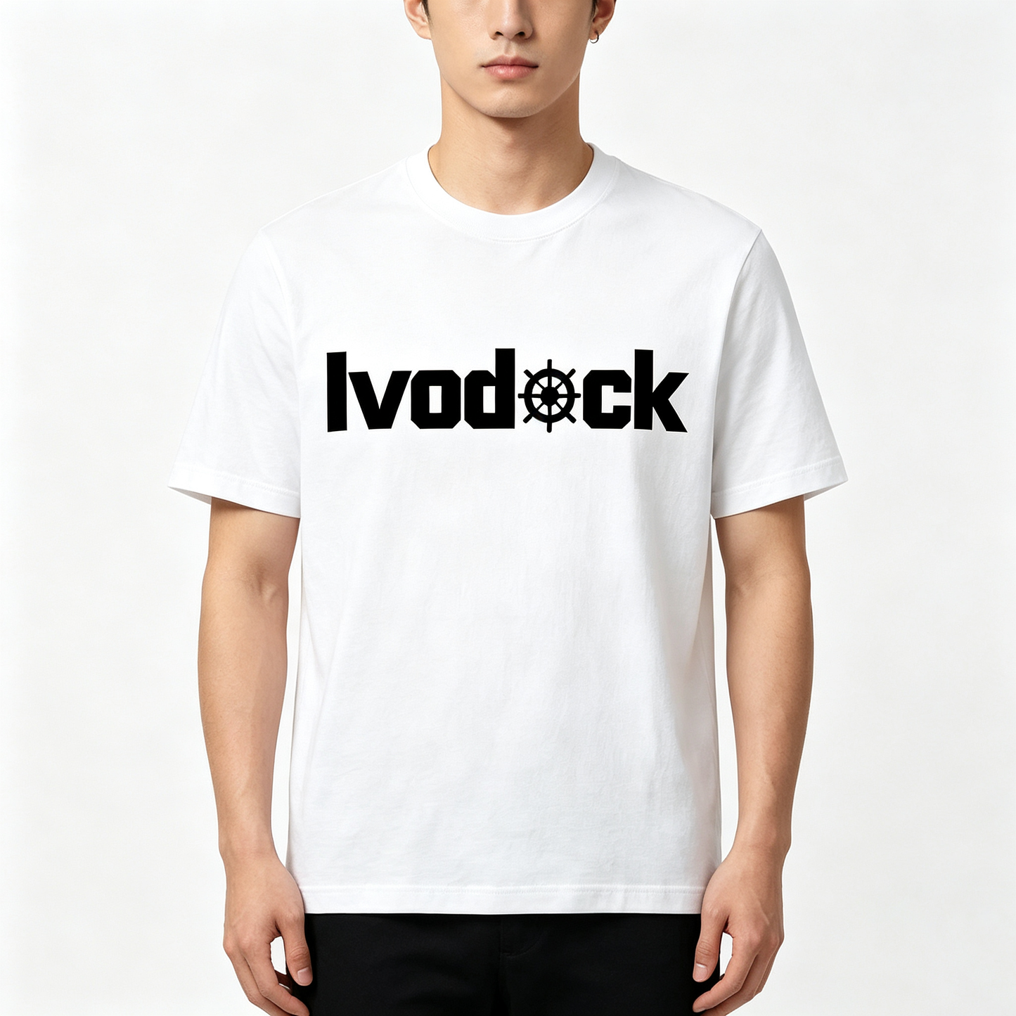 Ivodock Men’s Crew Neck Cotton Short Sleeve T-Shirt, Classic Ship Wheel Logo Graphic Tee, Loose Fit Casual Basic T Shirts for Daily Outdoor Sports
