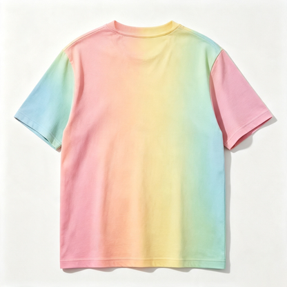 Rarestory Pastel Rainbow Gradient Tie‑Dye Short Sleeve T‑Shirt, Crew Neck Soft Cotton‑Blend Unisex Casual Everyday Tee