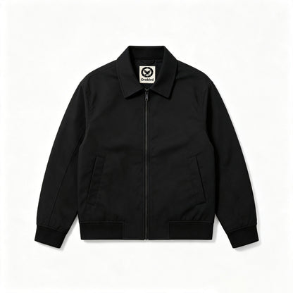 Orebird Solid Black Turn‑Down Collar Anorak Jacket, Durable Windproof Full‑Zip Bomber Coat, All‑Season Casual Outdoor Outerwear With Side Pockets