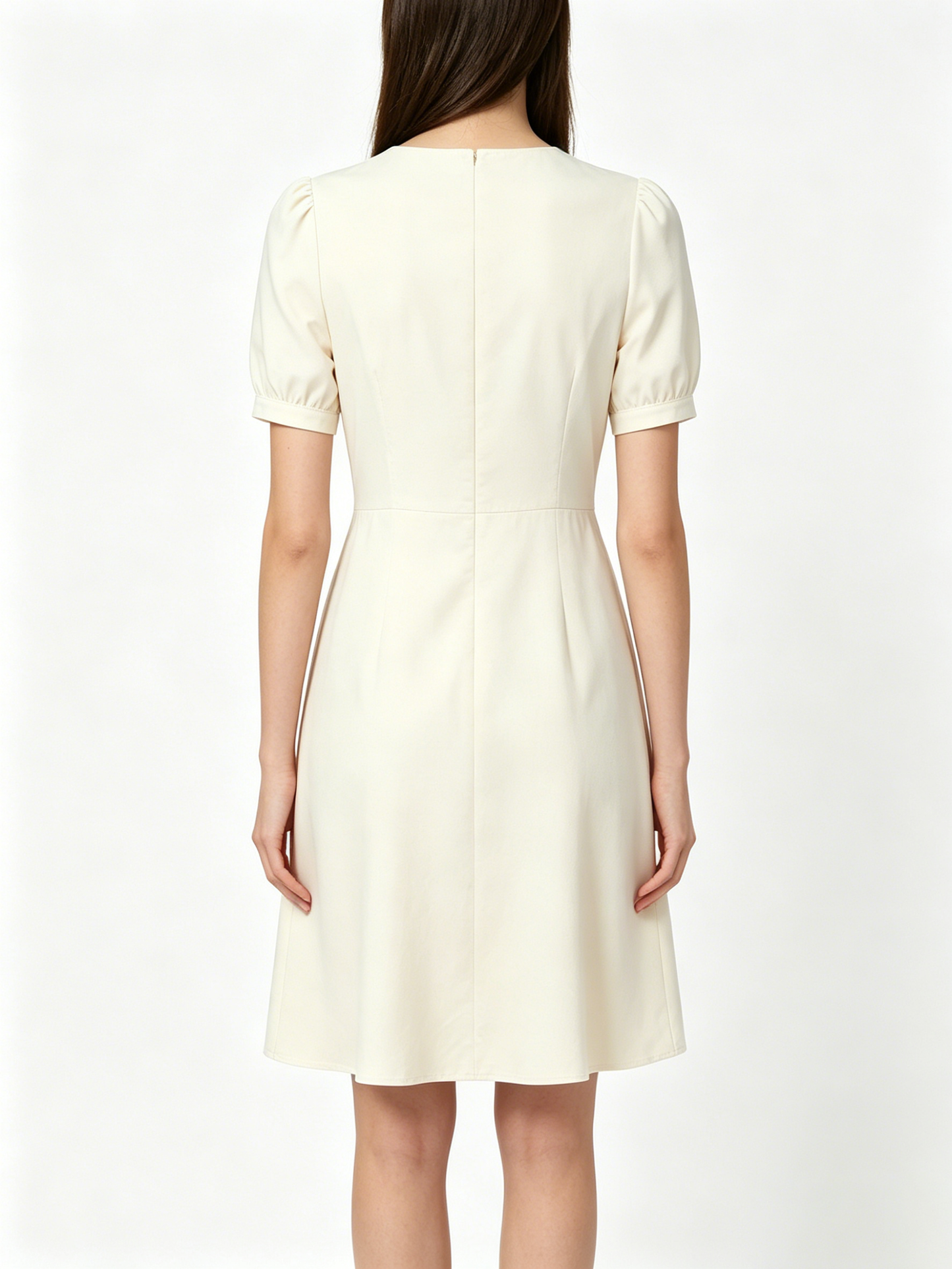 【Fabrichic Cream White Puff Sleeve Dress】—— Elegant & Timeless Wardrobe Staple