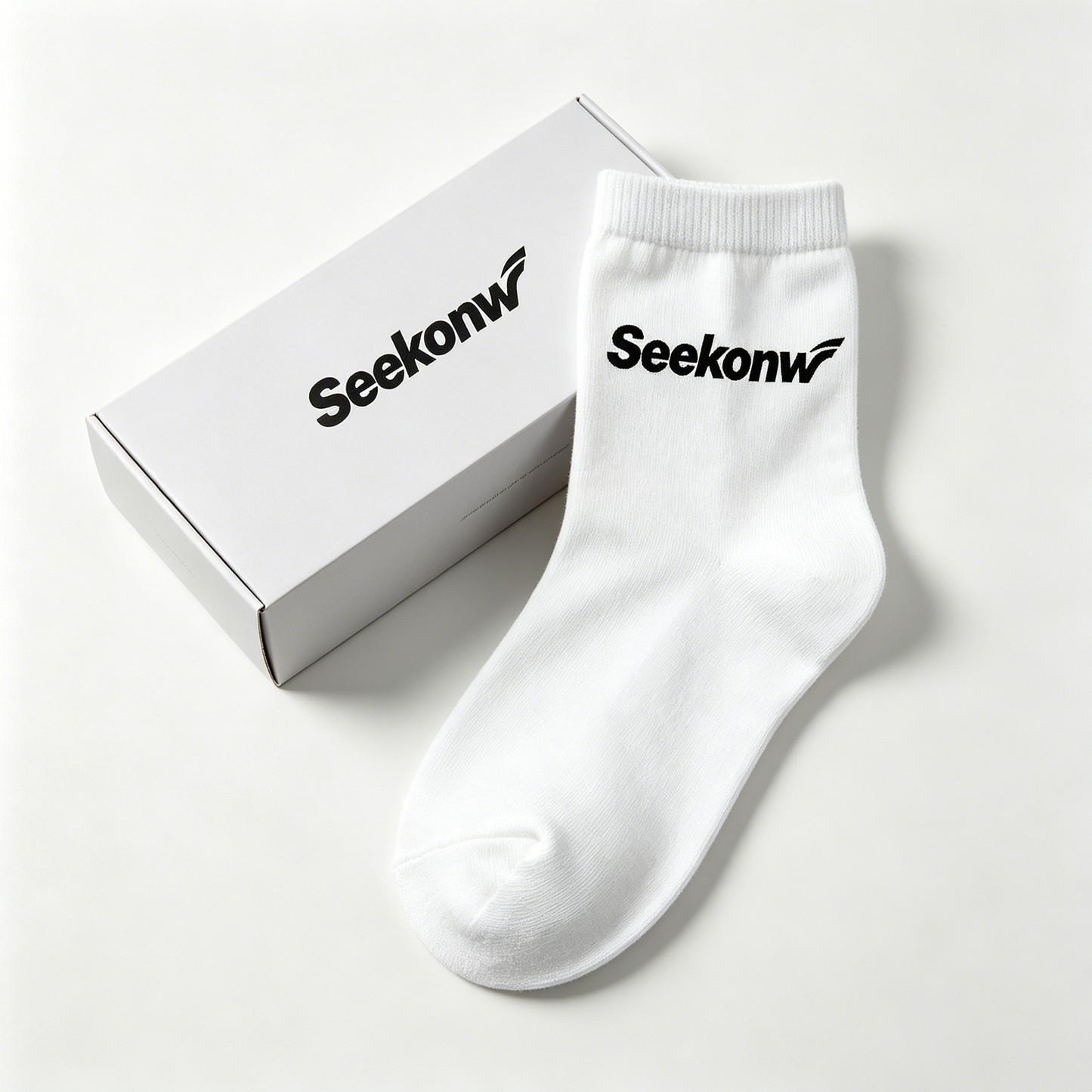 Seekonw Classic White Ribbed Crew Socks for Men, 5 Pairs Luxury Gift Box, Comfort Elastic Casual Athletic Socks Ideal Holiday Present