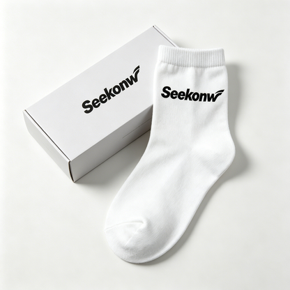 Seekonw Classic White Ribbed Crew Socks for Men, 5 Pairs Luxury Gift Box, Comfort Elastic Casual Athletic Socks Ideal Holiday Present