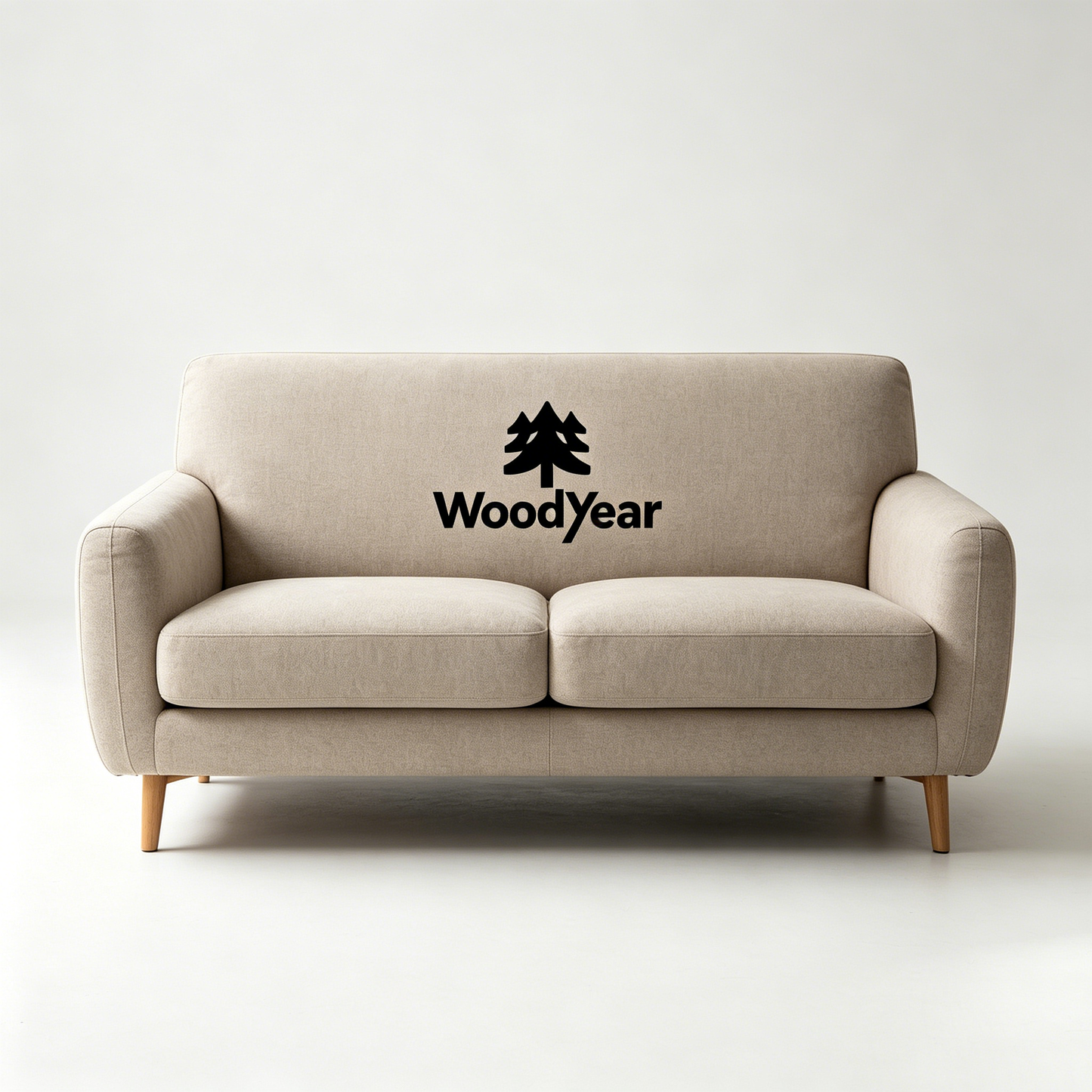 Woodyear Mid-Century Modern Loveseat Sofa, 2-Seater Linen Upholstered Couch, Compact Small Sofa with Solid Wood Legs for Living Room Apartment