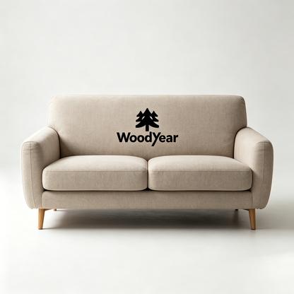 Woodyear Mid-Century Modern Loveseat Sofa, 2-Seater Linen Upholstered Couch, Compact Small Sofa with Solid Wood Legs for Living Room Apartment