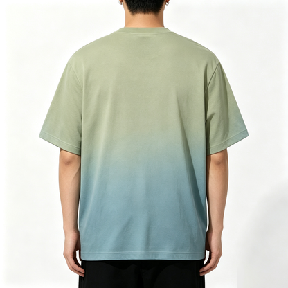 Perluck Gradient Color Crew Neck Short Sleeve T-Shirt Men Loose Fit Trendy Streetwear Soft Cotton Fashion Casual Daily Tee
