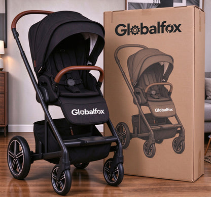 Globalfox Baby Stroller, Reversible Seat Toddler Stroller with Large Storage Basket, Adjustable Canopy & 5-Point Harness, All-Terrain Baby Carriage for Newborn & Infant