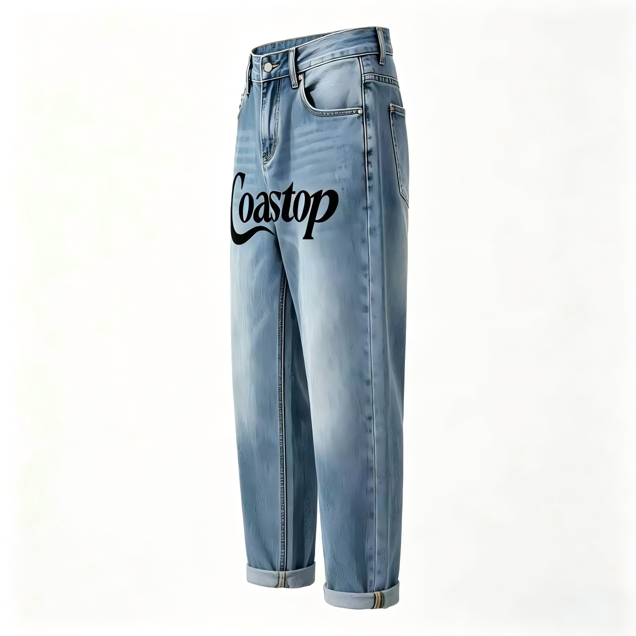 Coastop Washed Straight-Leg Jeans, Unisex Loose Wide-Leg Pants, Vintage Letter Print Casual Trousers for Men Women
