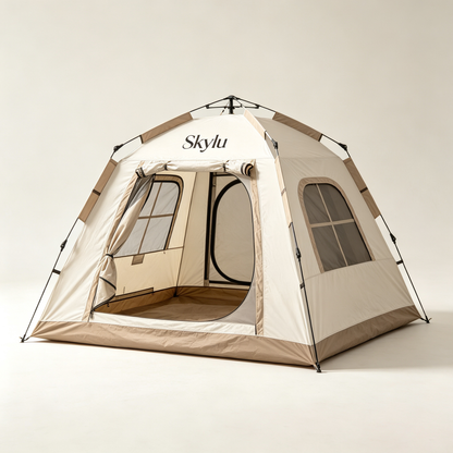 Skylu Instant Pop Up Camping Tent, 4 Person Family Tent with Mesh Windows, Waterproof Windproof Cabin Tent for Outdoor Camping, Hiking & Beach