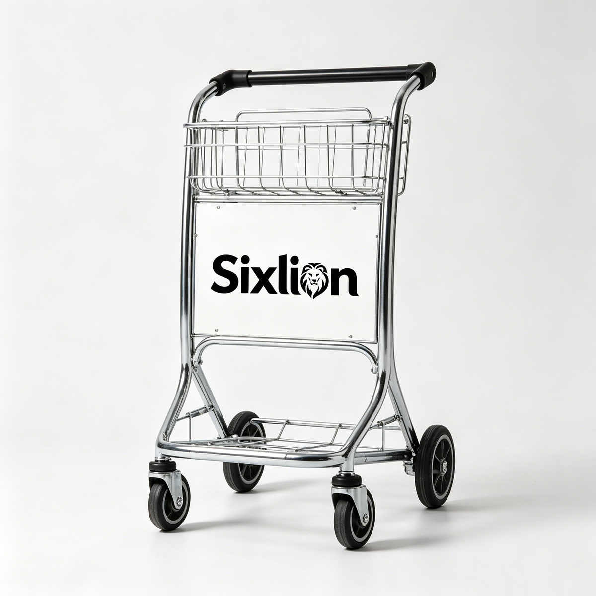 Sixlion Heavy Duty Rolling Hand Truck Cart, 4-Wheel Multi-Tier Utility Trolley with Storage Basket, Sturdy Metal Transport Cart for Grocery, Warehouse, Office, Hotel & Shopping Transport