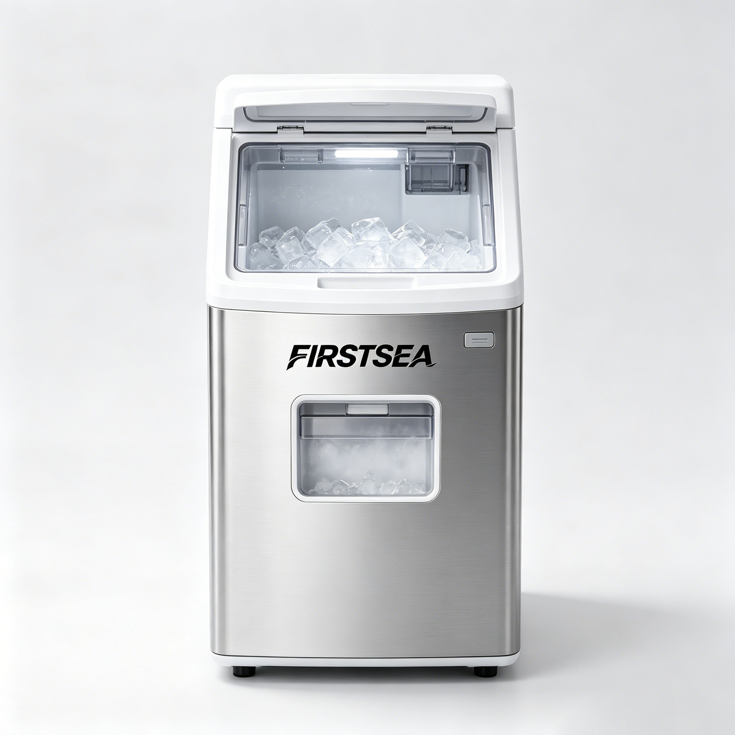 FIRSTSEA Portable Countertop Ice Maker Machine, Stainless Steel Self-Cleaning Ice Cube Maker, Fast Ice Making Compact Ice Machine for Home Kitchen Bar RV Camping