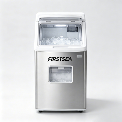 FIRSTSEA Portable Countertop Ice Maker Machine, Stainless Steel Self-Cleaning Ice Cube Maker, Fast Ice Making Compact Ice Machine for Home Kitchen Bar RV Camping
