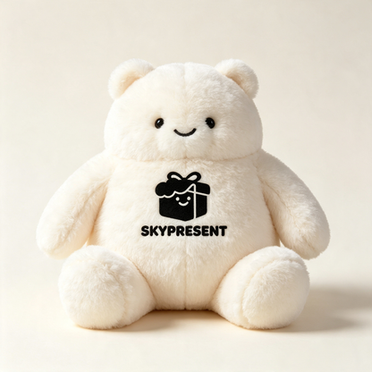 SKYPRESENT Cute Cream White Chubby Bear Plush Toy, Soft Fluffy Stuffed Animal Pillow Gift for Girlfriend Kids Birthday