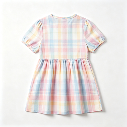Grabobo Girls Short‑Sleeve Plaid Dress Casual Round Neck A‑Line Summer Princess Sundress
