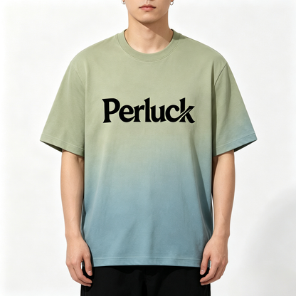 Perluck Gradient Color Crew Neck Short Sleeve T-Shirt Men Loose Fit Trendy Streetwear Soft Cotton Fashion Casual Daily Tee