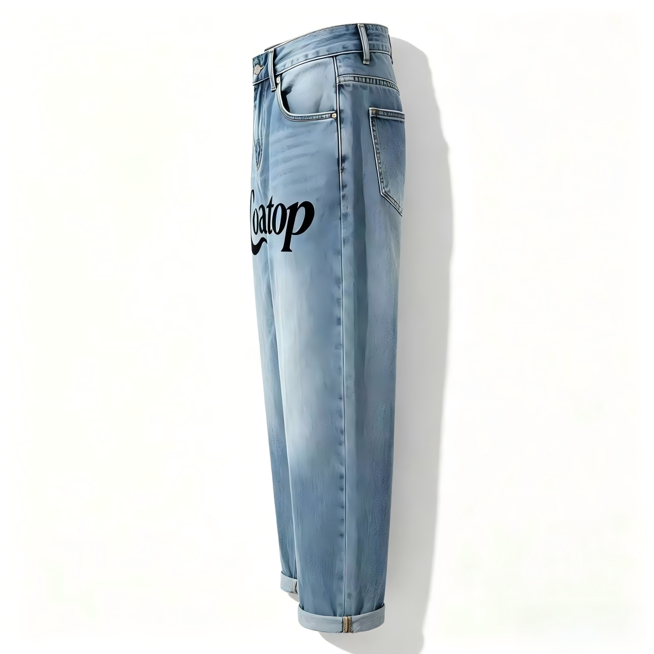Coastop Washed Straight-Leg Jeans, Unisex Loose Wide-Leg Pants, Vintage Letter Print Casual Trousers for Men Women