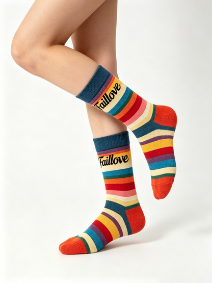 【Faillove Rainbow Stripe Crew Socks】—— Vibrant Style & All-Day Comfort