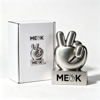 MEOK Brushed‑Metal OK‑Hand Gesture Decor Statue, Modern Metallic Hand Sculpture Ornament, Tabletop Art Decor for Home, Office, Desk Shelf, With Individual Gift Box Packaging