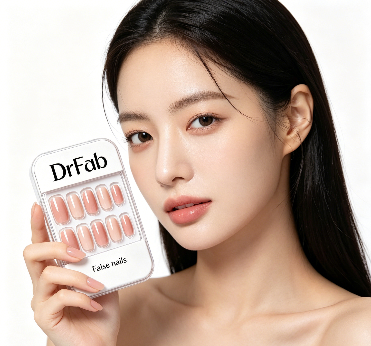 DrFab Nude Gradient Press On Nails, Short Oval Glossy False Nails, Natural Reusable Stick On Nail Kit for Daily Office Wedding Manicure