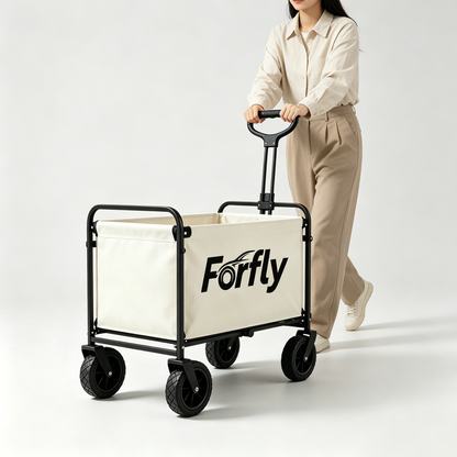 Forfly Collapsible Utility Wagon Cart - Heavy-Duty Folding Camping Cart with All-Terrain Wheels, Adjustable Handle, Large Capacity for Groceries, Beach, Yard, Outdoor Activities