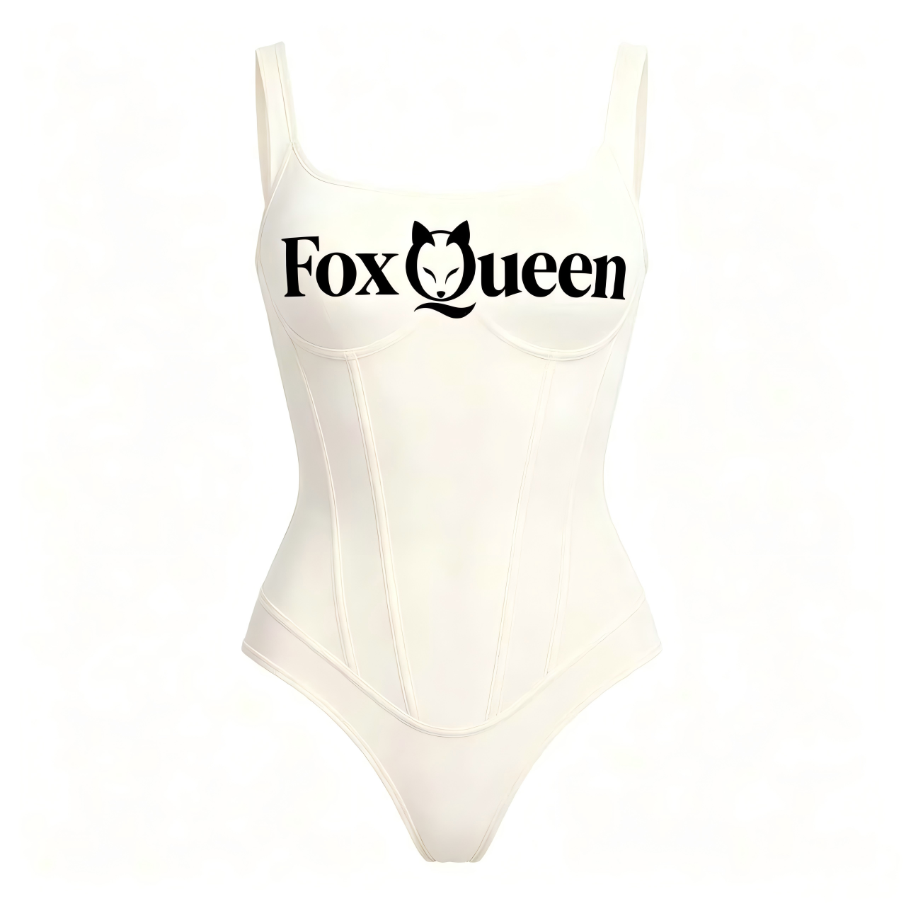 FoxQueen Corset-Style Body Shaper Tank, Seamless Tummy Control Bodysuit, Square Neck Sculpting Shapewear for Women, White