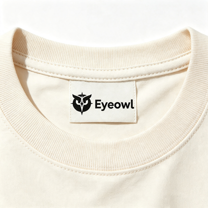 Eyeowl Cream White Casual Short Sleeve T‑Shirt, Soft Breathable Everyday Basic Tee With Chest Logo Graphic