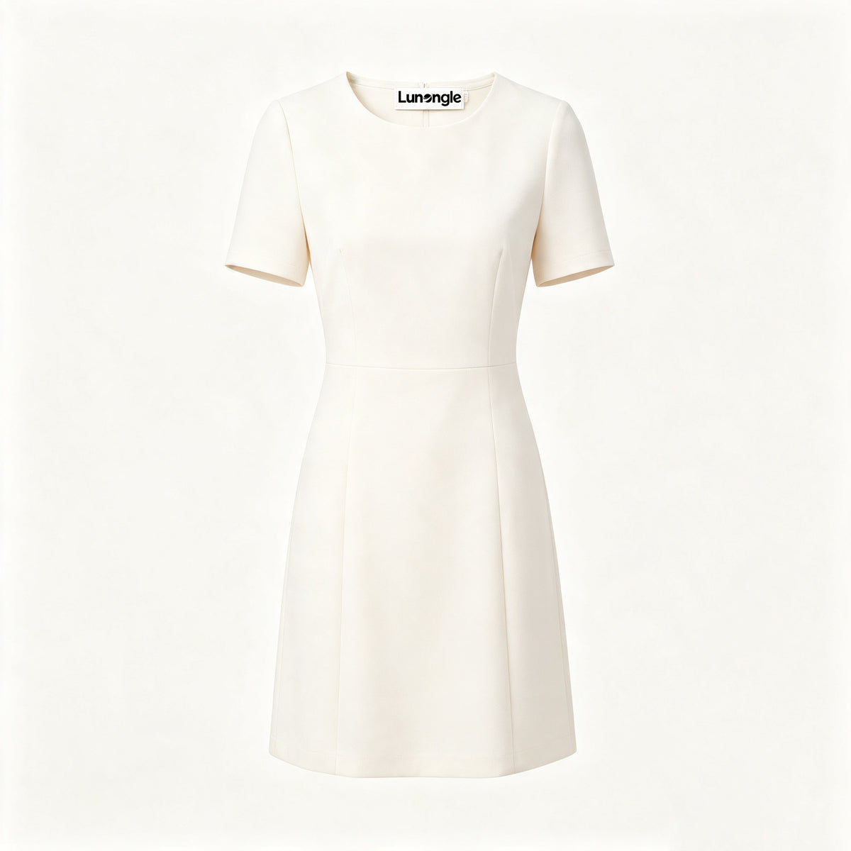 Lunangle Women Short Sleeve Crew Neck Sheath Mini Dress, Elegant Solid White Formal Office Work Dress Slim Fit Business Casual Short Dresses