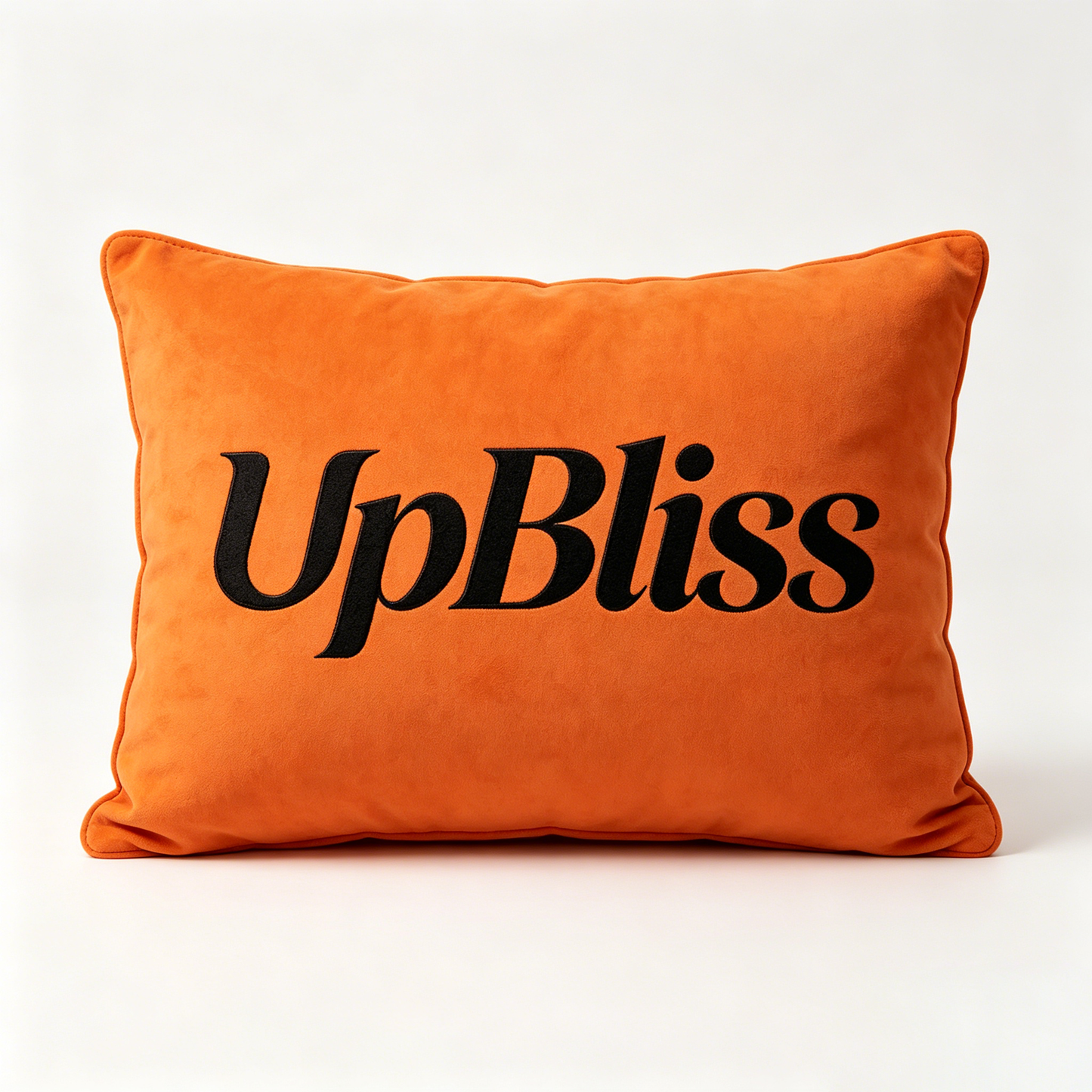 UpBliss Orange Velvet Throw Pillow with Black Embroidered Logo - Soft Decorative Cushion for Couch, Bed, Living Room & Bedroom