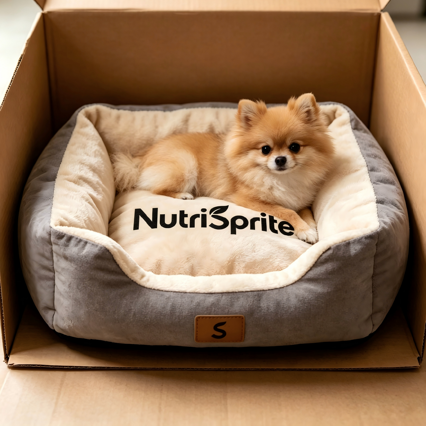 NutriSprite oft Plush Pet Bed for Small Dogs & Cats, Cozy Calming Dog Cushion, Washable Non-Slip Pet Bed, Grey