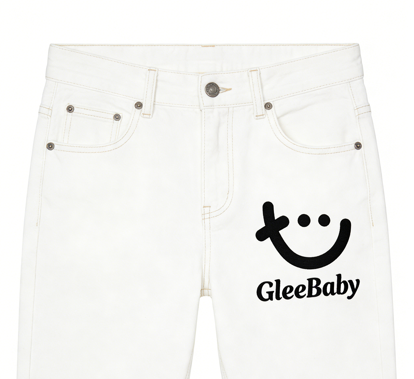 【GleeBaby Smiley Logo Straight-Leg Jeans】—— Casual & Playful Wardrobe Staple