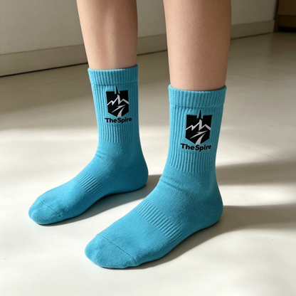 TheSpire Casual Crew Socks 4‑Pack, Soft Breathable Cotton Mid‑Calf Socks, Stylish Bright Blue Athletic Daily‑Wear Socks Unisex for Men Women